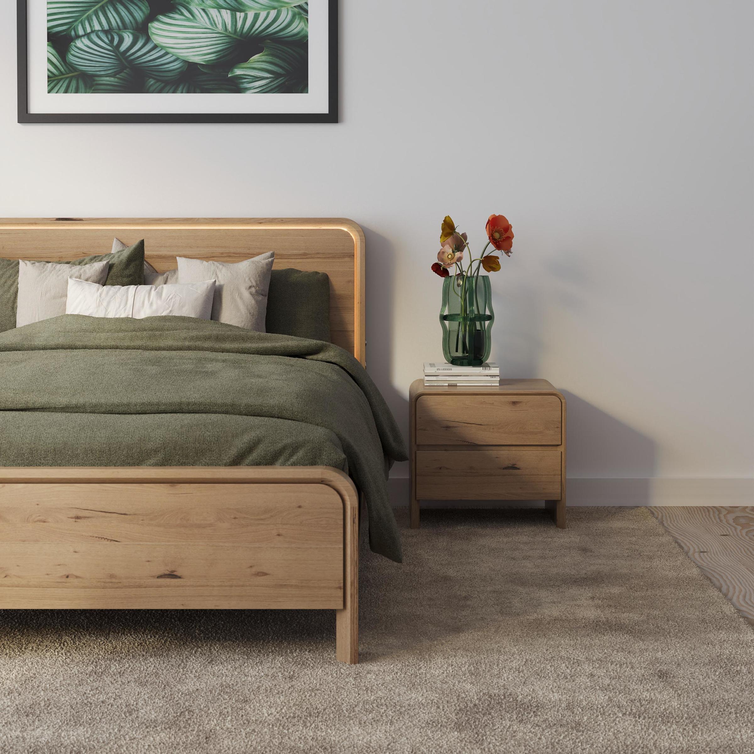 Lifestyle image of the  Lena Bedside Table (2 Drawer), Natural from Forty Winks