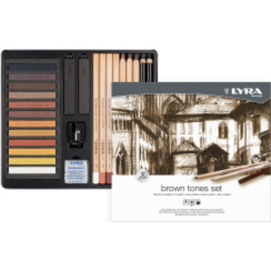 Brown Tones Sketching Set Tin, Artist Pencils & Pastels, Assorted Colors, 25 Pieces