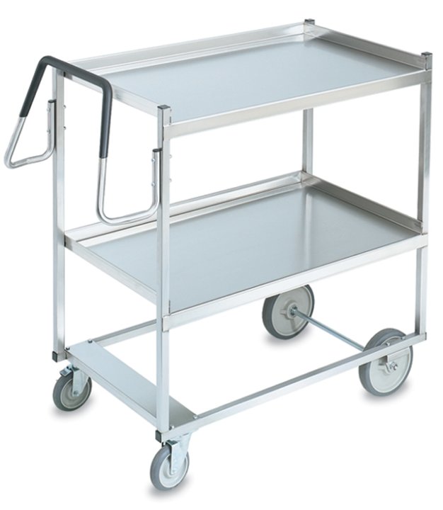 Two-shelf heavy-duty stainless steel ergonomic cart with 23" x 35" shelves