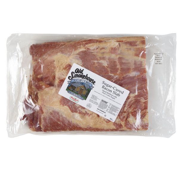 OLD SMOKEHOUSE(r) Bacon, Sugar Cured, 1/2 Slab, 4pc GCF . C1CB - Front Center Inner Pack (Hi Res)