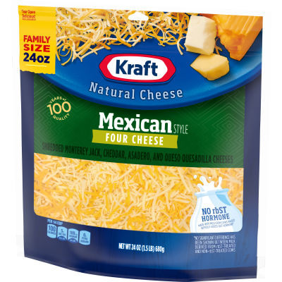 Kraft Mexican Style Four Cheese Family Size Finely Shredded Natural Cheese 24oz Bag