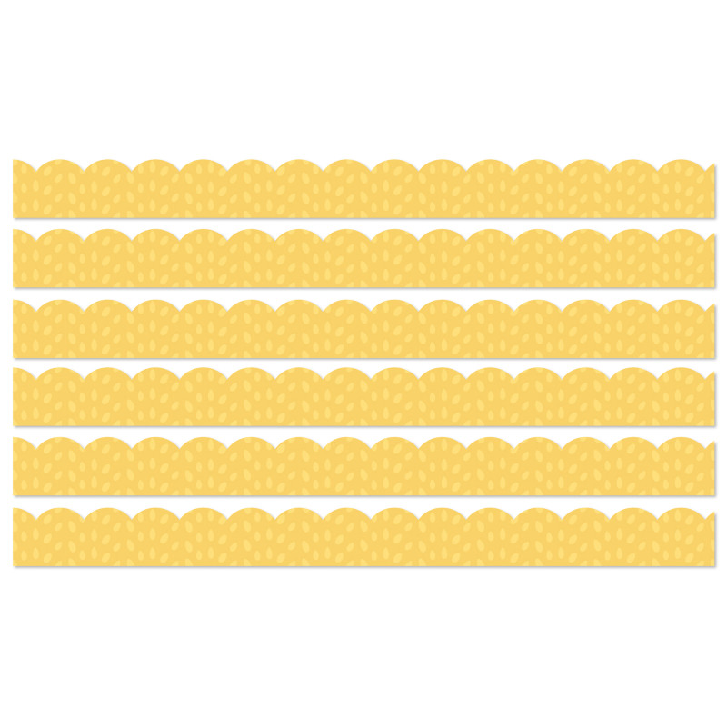 Grow Together Yellow with Painted Dots Scalloped Borders, 39 Feet Per Pack, 6 Packs