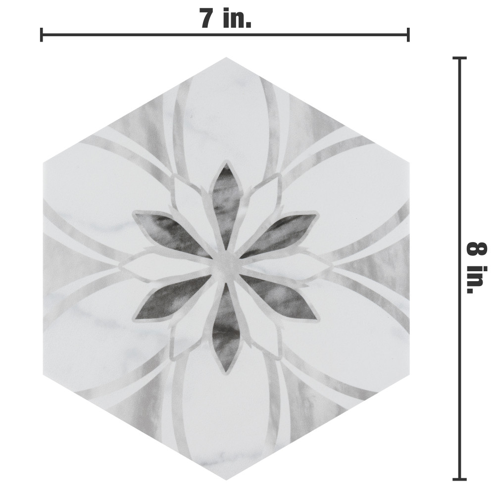 Sample – Classico Bardiglio Hex Dahlia Light Porcelain Floor and Wall Tile