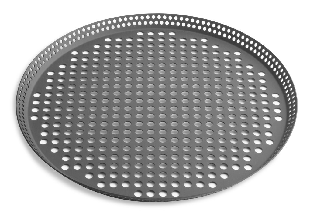 18" Fully Perforated Press Cut Pizza Pan with Hard Coat Anodized Finish