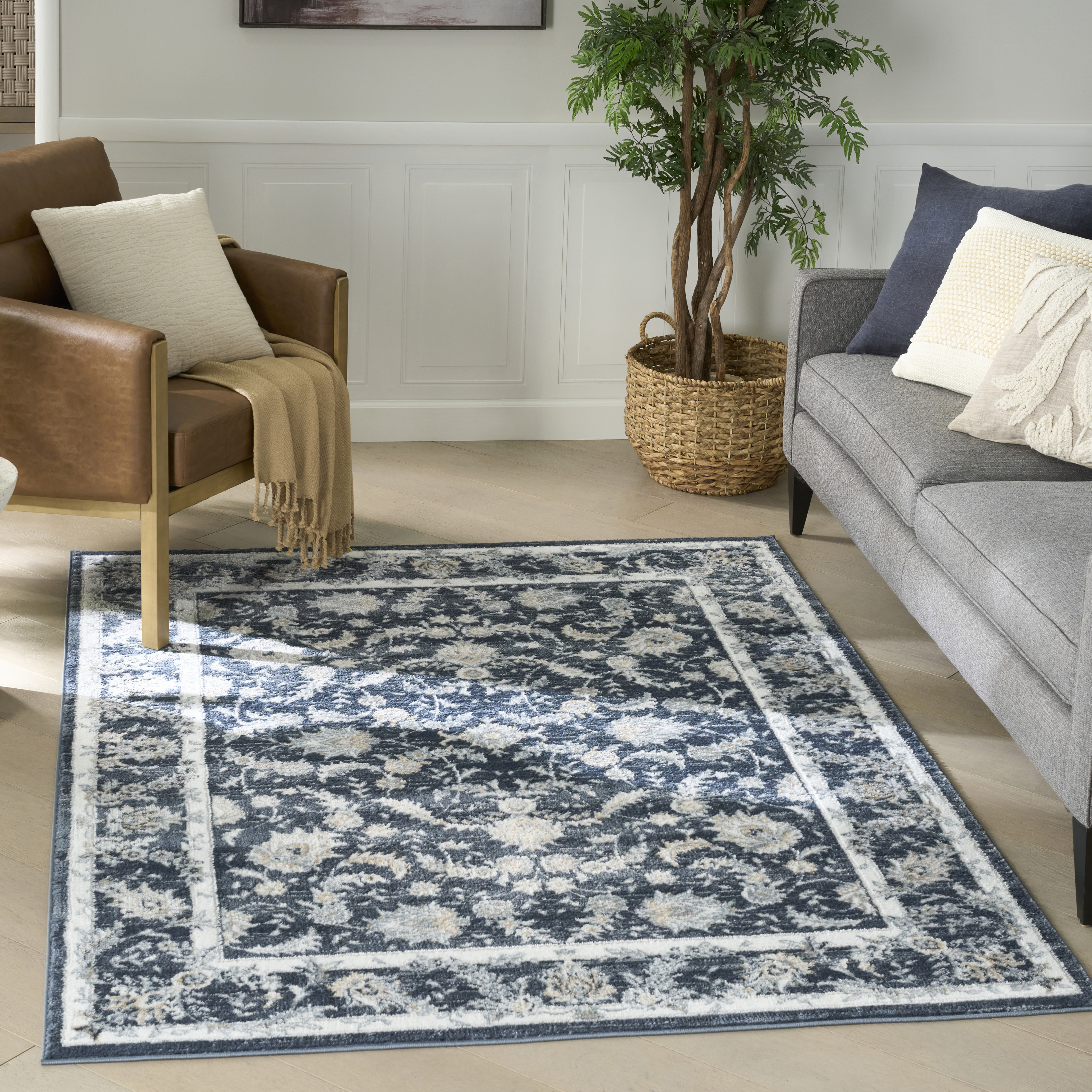 Nourison Dekor 4' x 6' Slate/Ivory Vintage Indoor Rug