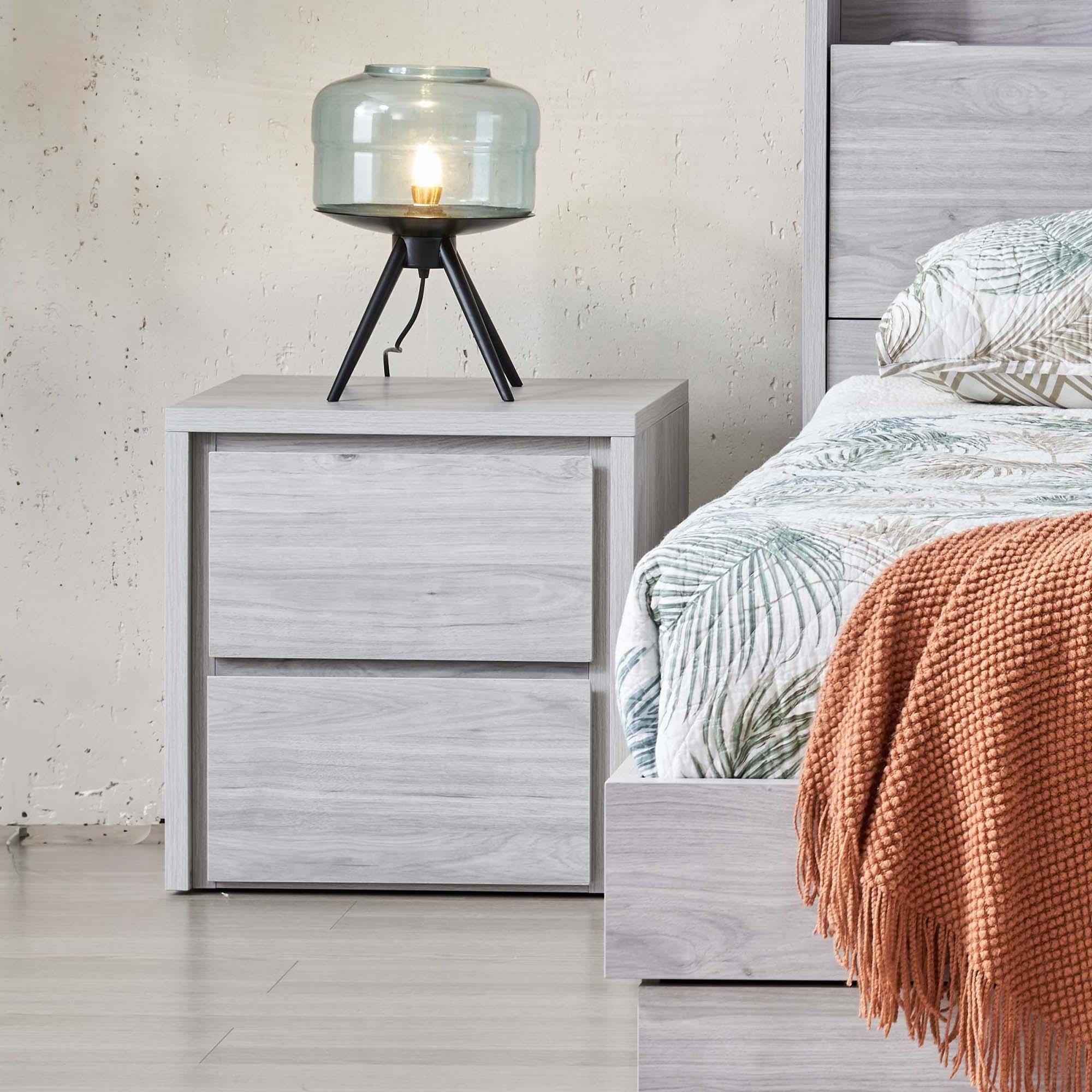Lifestyle image of the  Nova Bedside Table (2 Drawer), Stone Oak from Forty Winks