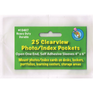 Clear View Self-Adhesive Photo/Index Card Pocket 4" x 6", Pack of 25