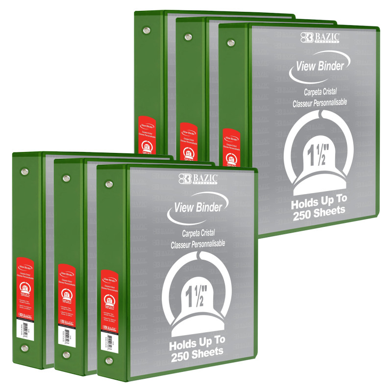 3-Ring+View+Binder+with+2+Pockets%2C+1.5%22%2C+Green%2C+Pack+of+6