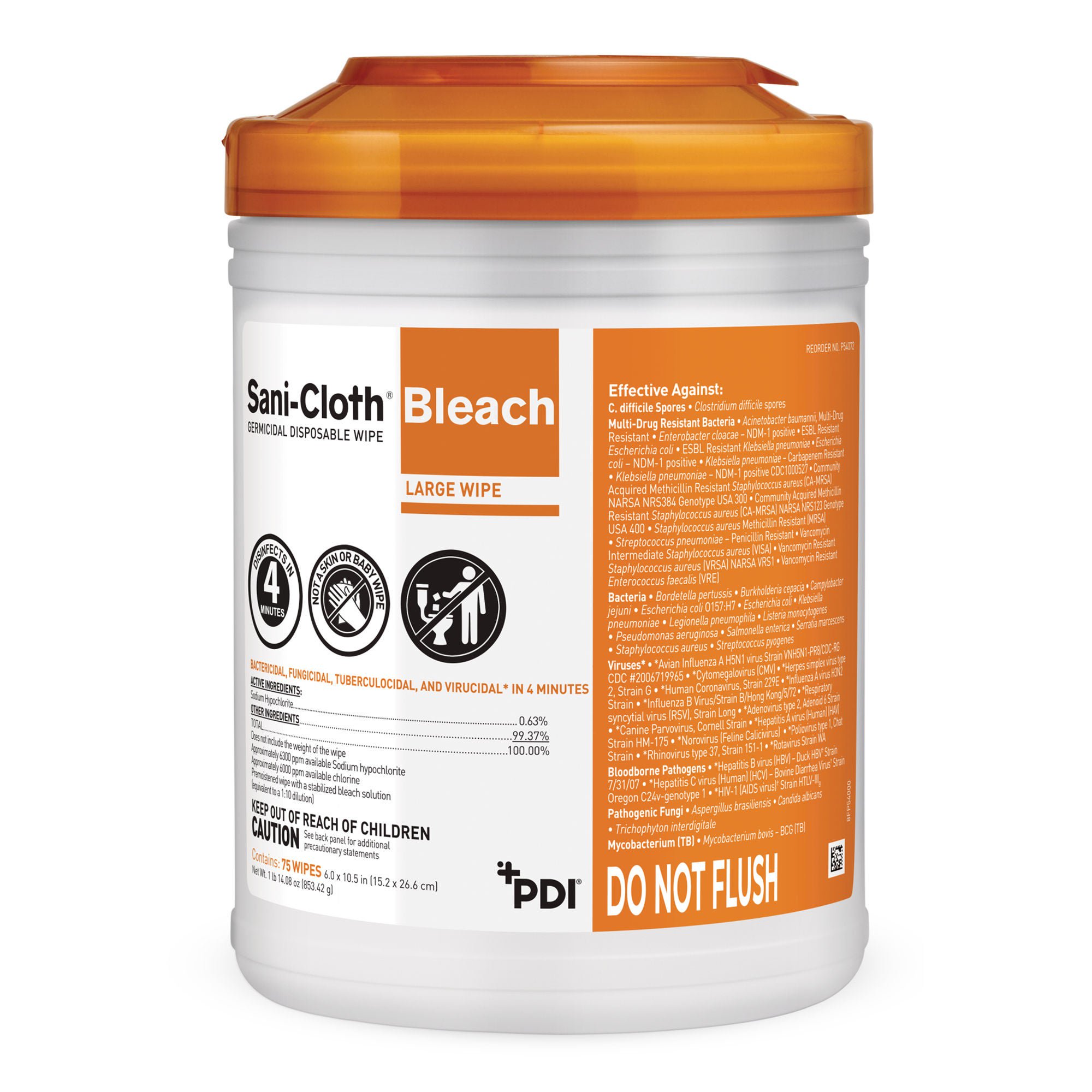 Sani-Cloth® Surface Disinfectant Cleaner Bleach Wipe, Canister