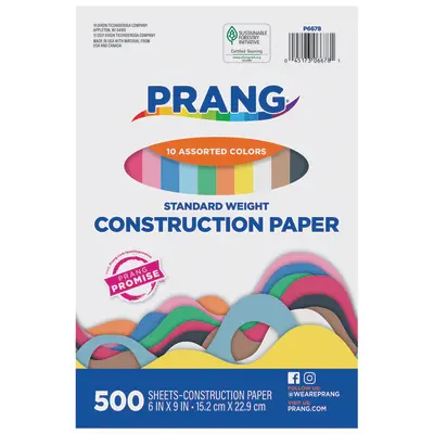 Prang (Formerly Art Street) Construction Paper, 10 Assorted Colors, Standard Weight, 6" x 9", 500 Sheets
