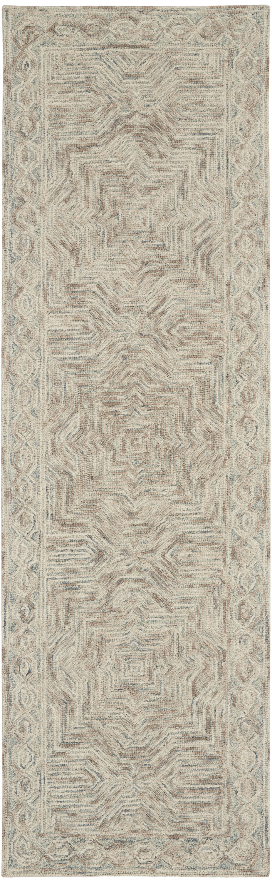 Nourison Interlock 2'3" x 7'6" Blue Ivory Bohemian Indoor Rug