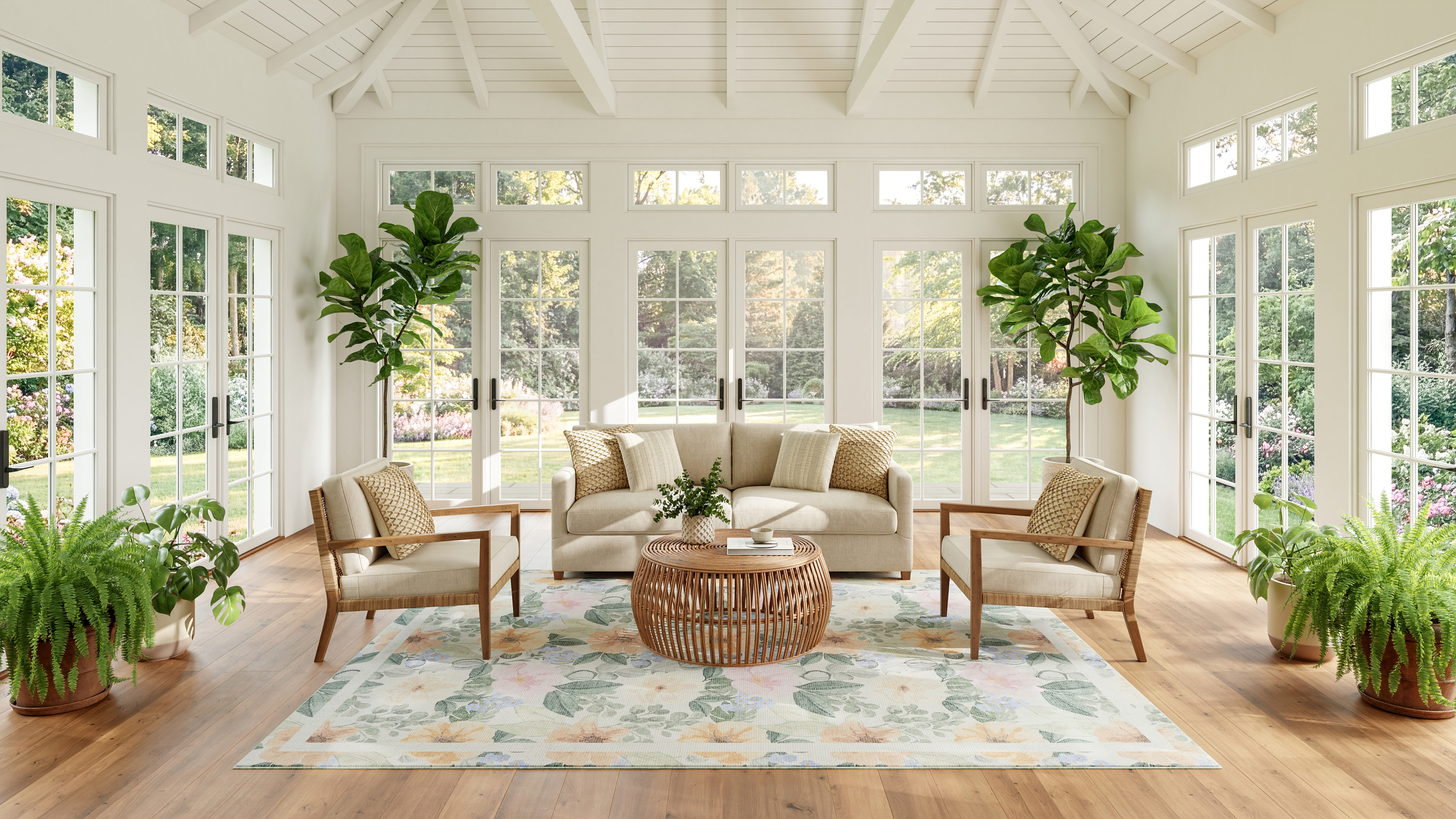 Nourison Botanical Washables 7'6" x 9'10" Ivory Multicolor Farmhouse Indoor Rug