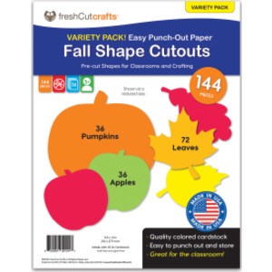 Punch Out Paper Cutouts, Fall Shapes, Leaves, Pumpkins & Apples, 144 Pieces