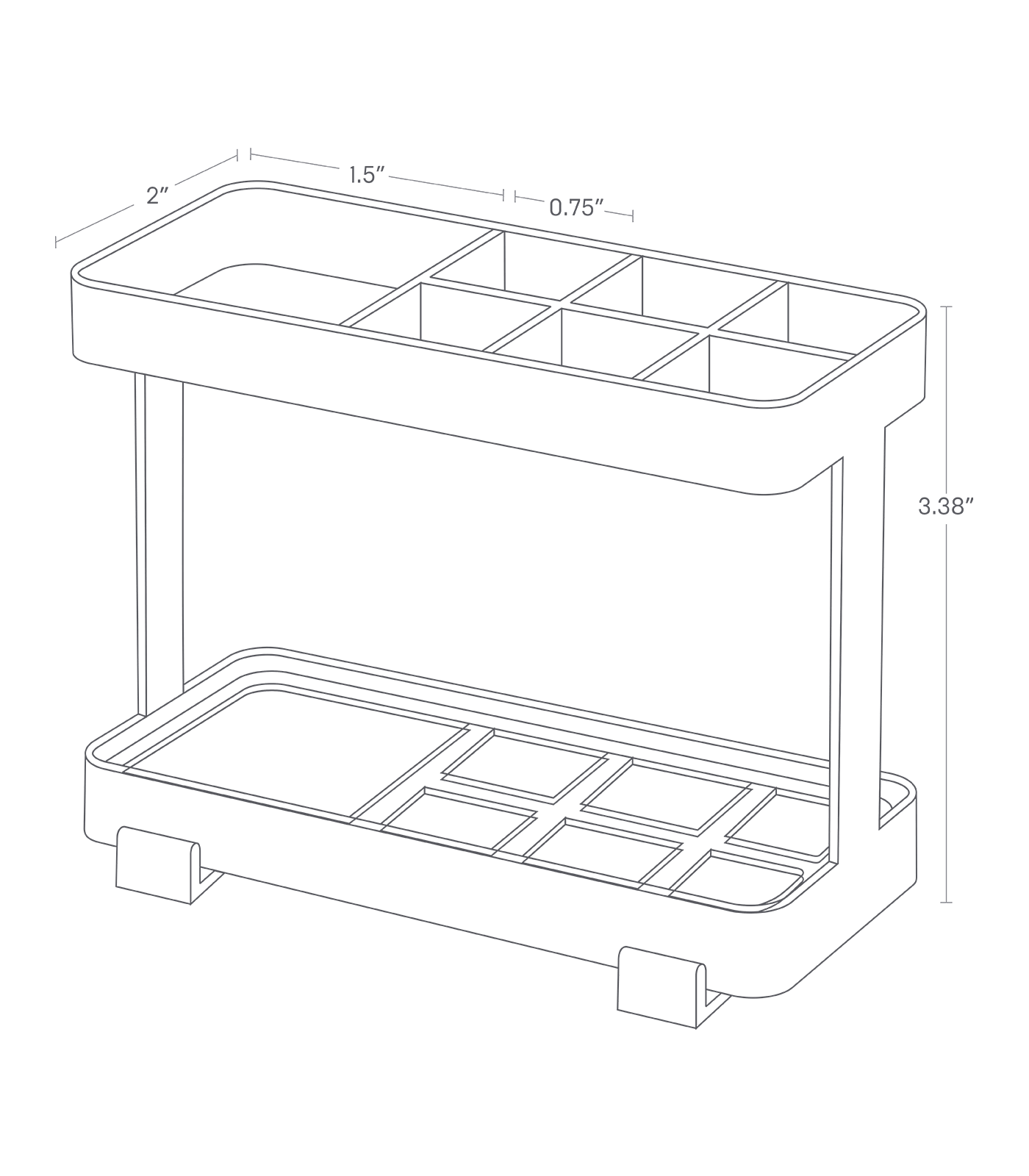 Dimension image for Toothbrush and Toothpaste Stand on a white background with a height of 3.38