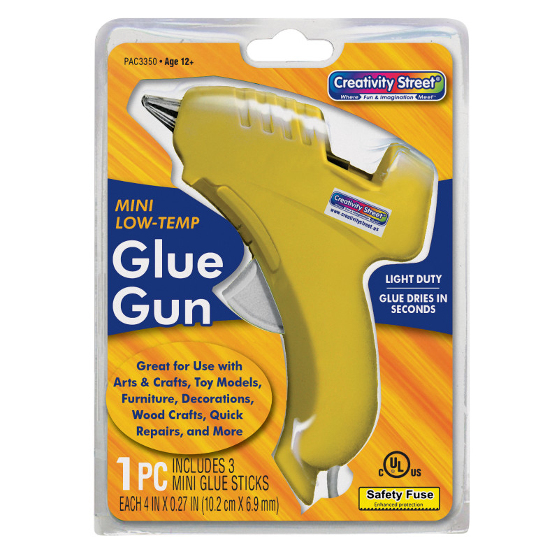 Low-Temp Mini Glue Gun, Yellow, 5.5" x 4", 1 Glue Gun + 3 Glue Sticks
