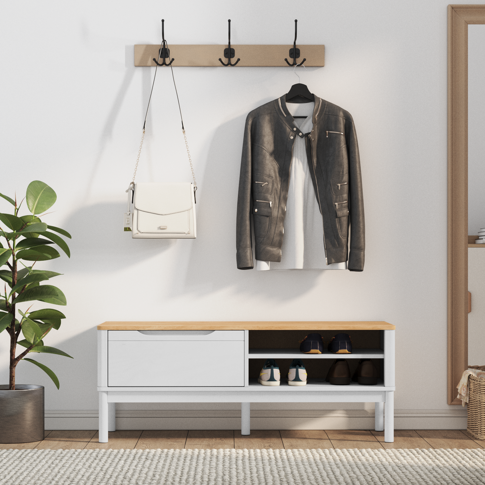 vidaXL Flurbank FLORO Weiß 115 x 40 x 45 cm Massivholz Kiefer – Bild 4