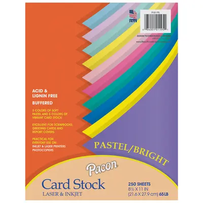 Pacon Card Stock, Assorted Pastel & Bright Colors, 8-1/2