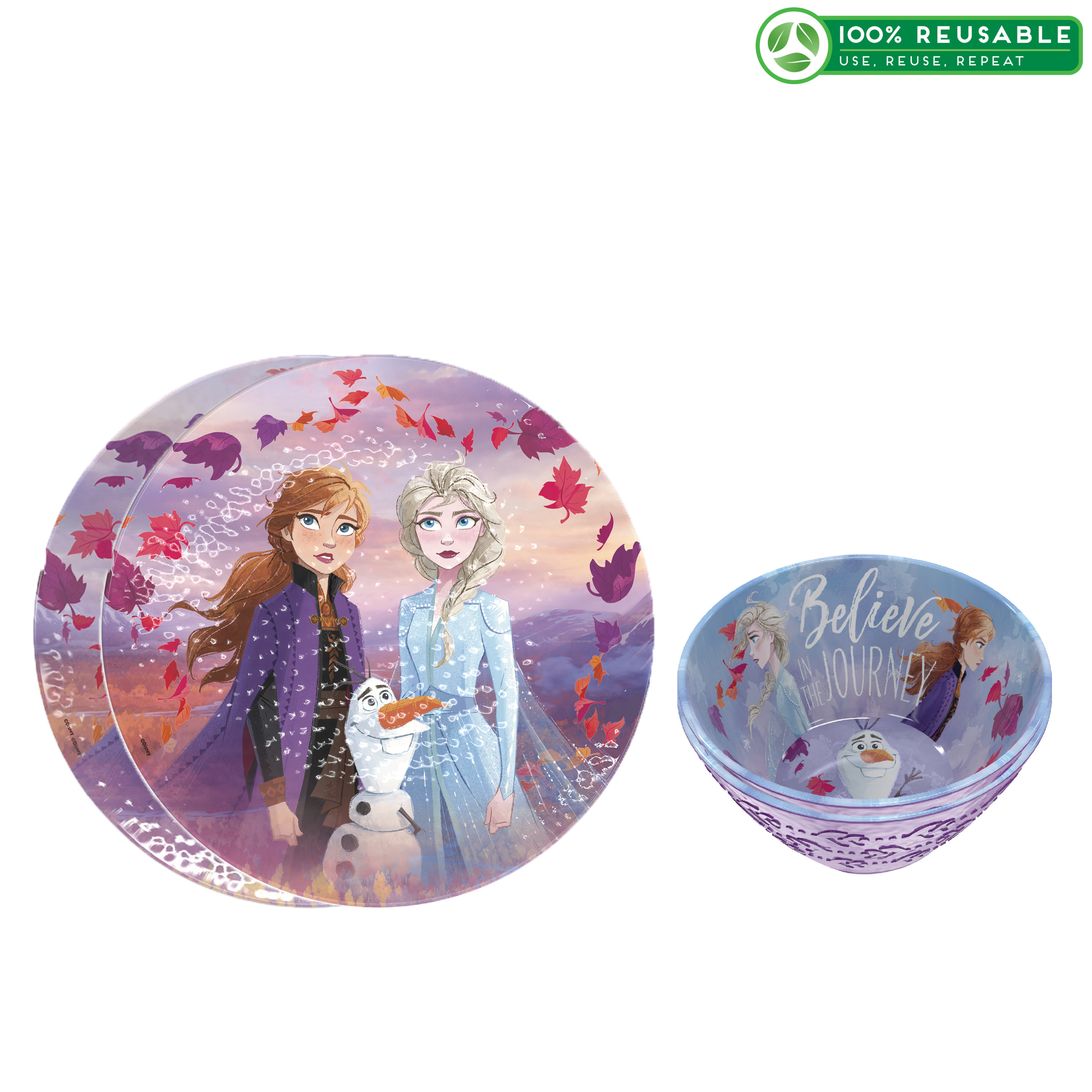 Disney Frozen 2 Movie Kids Plate and Bowl Set, Anna, Elsa & Olaf, 4-piece set image