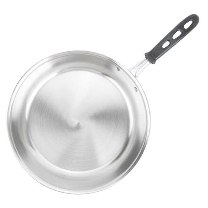 12-inch Tribute® 3-ply fry pan with natural finish and TriVent silicone handle