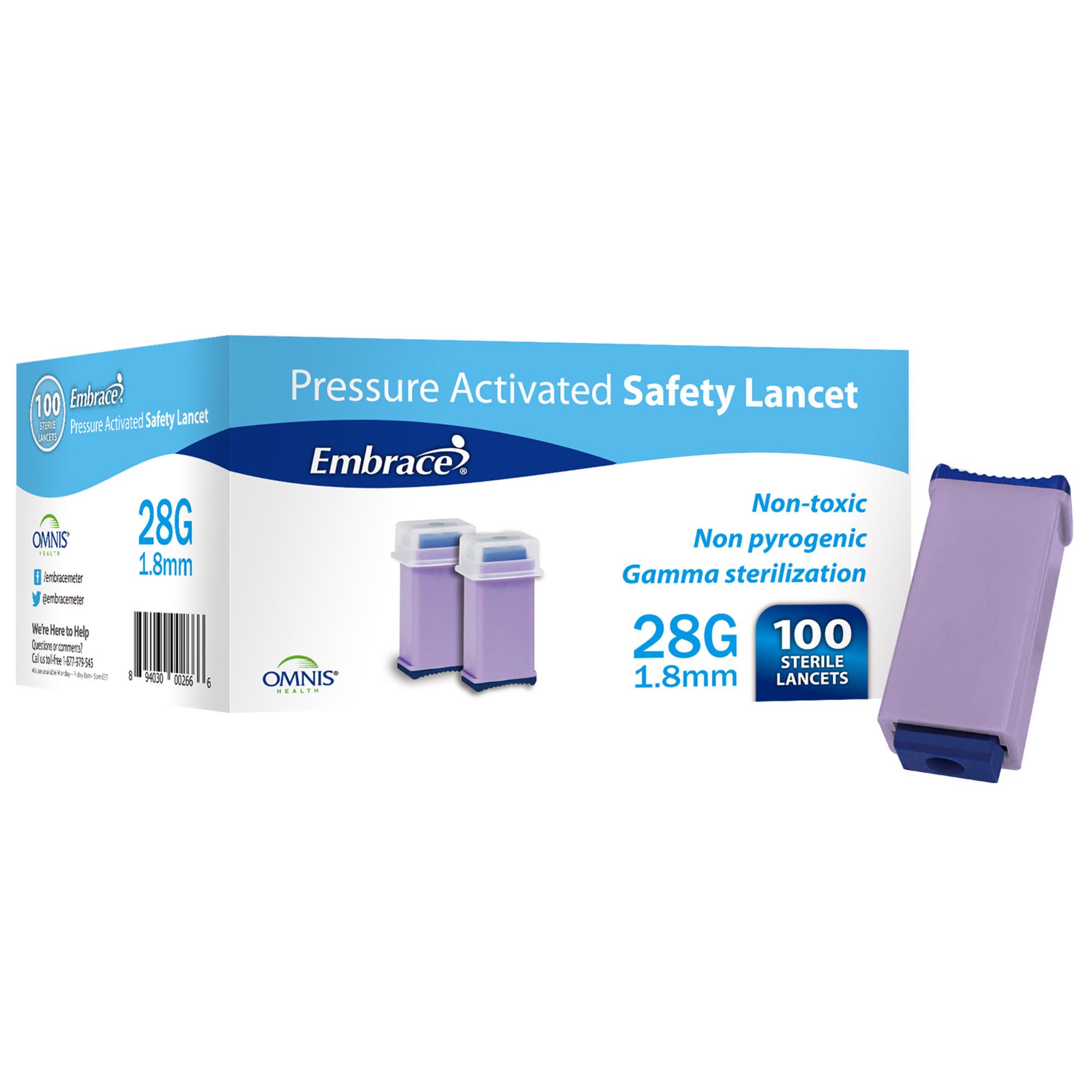 Embrace® Finger Activated Safety Lancet, 28 Gauge