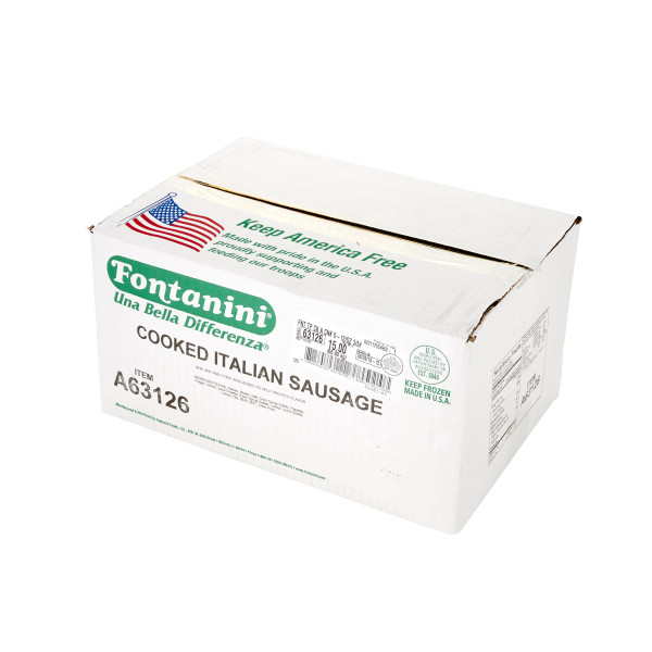 FONTANINI(r) Mild Italian Sausage Topping, Cooked, Chunk, 12-15/oz, 3/5 lb . C1RA - Front Right Closed Case (Hi Res)