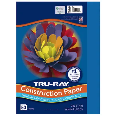 Tru-Ray Premium Heavyweight Construction Paper, Blue, 9"x 12", 50 Sheets