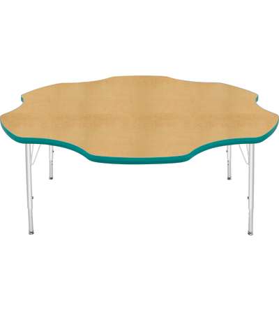 Creative Colors® Activity Table, Daisy, 60" Diameter, Maple Top Color, Teal Edge Color, Standard Leg Height, Platinum Silver Leg