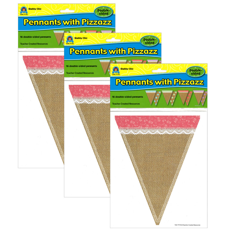 Shabby Chic Double-Sided Pennants, 16 Per Pack, 3 Packs