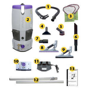 ProTeam, GoFree Flex Pro II w/ ProBlade Hard Surface & Carpet Tool Kit, 14", Backpack Vacuum