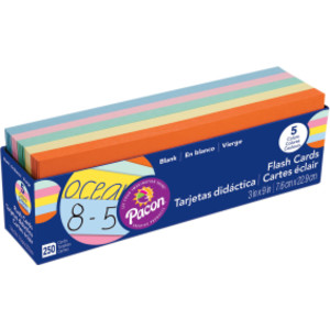 Blank Flash Card Dispenser Box, 5 Assorted Colors, Unruled 3" x 9", 250 Cards