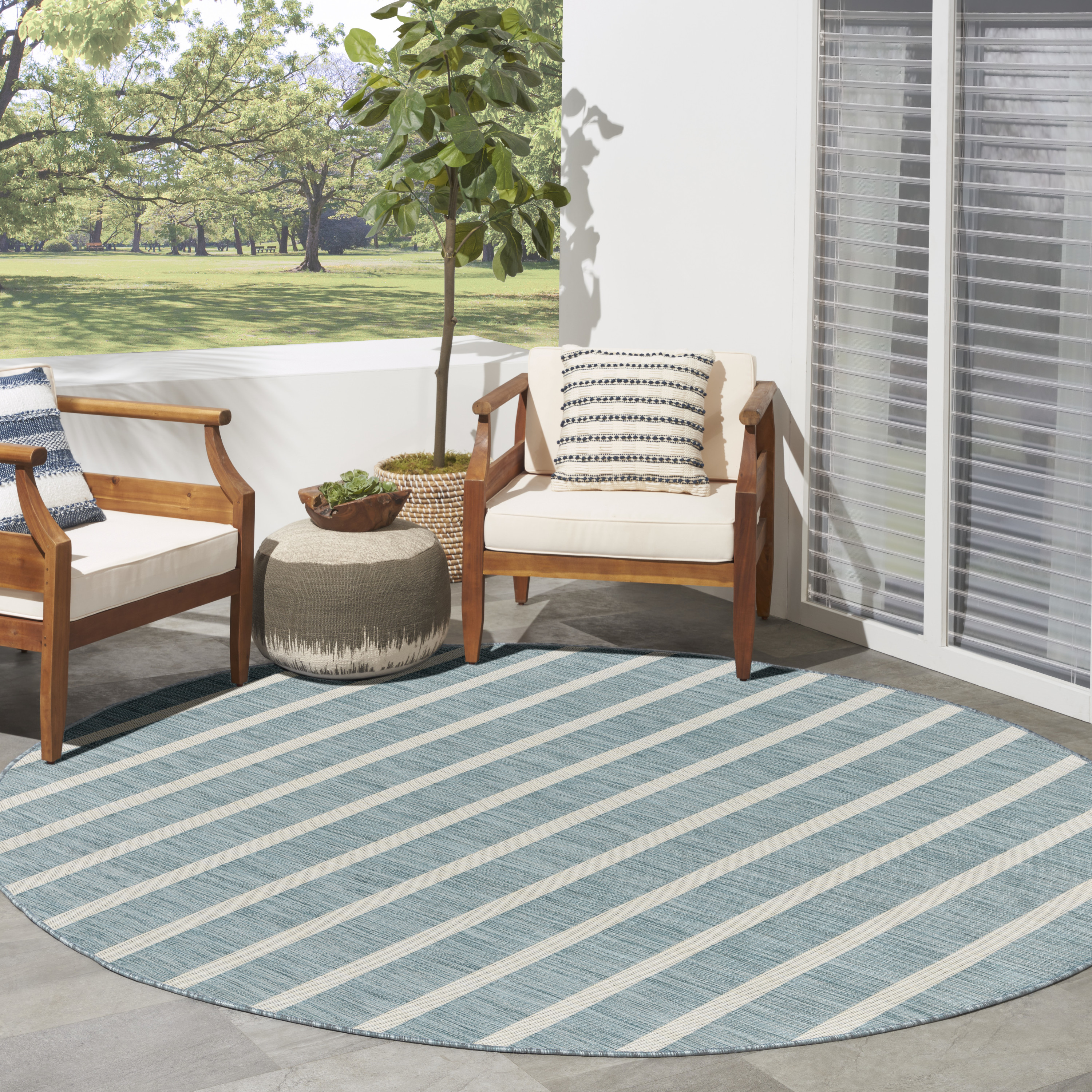 Nourison Positano 8' x Round Aqua Ivory Modern Rug