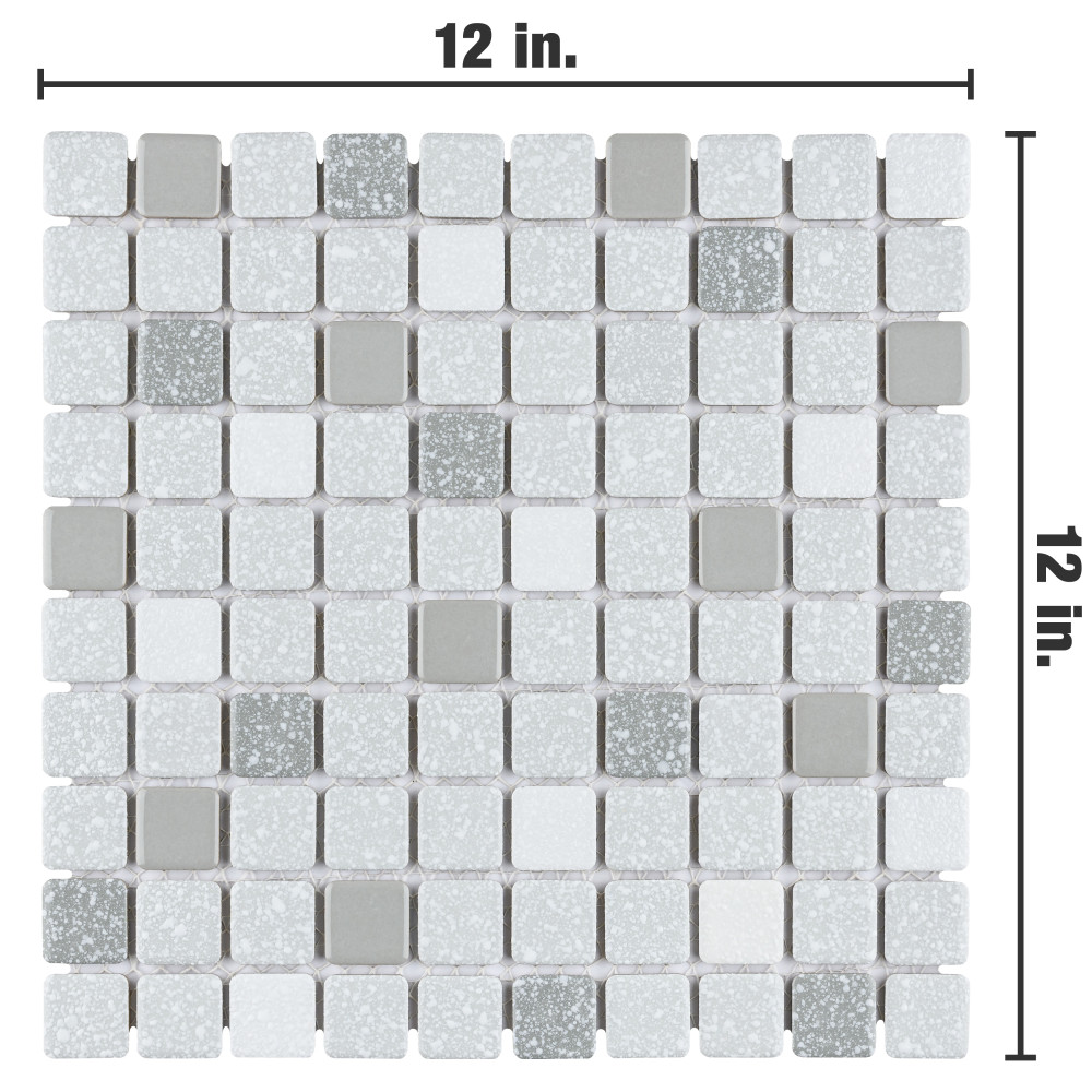 Crystalline Square Grey 12 in. x 12 in. Porcelain Mosaic Tile