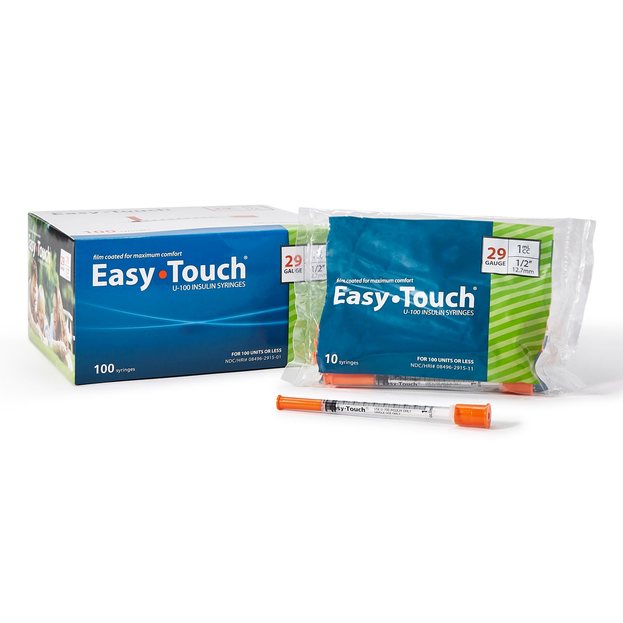 EasyTouch™ Standard Insulin 1cc Syringe with Needle, 29 Gauge, 1/2 Inch Length
