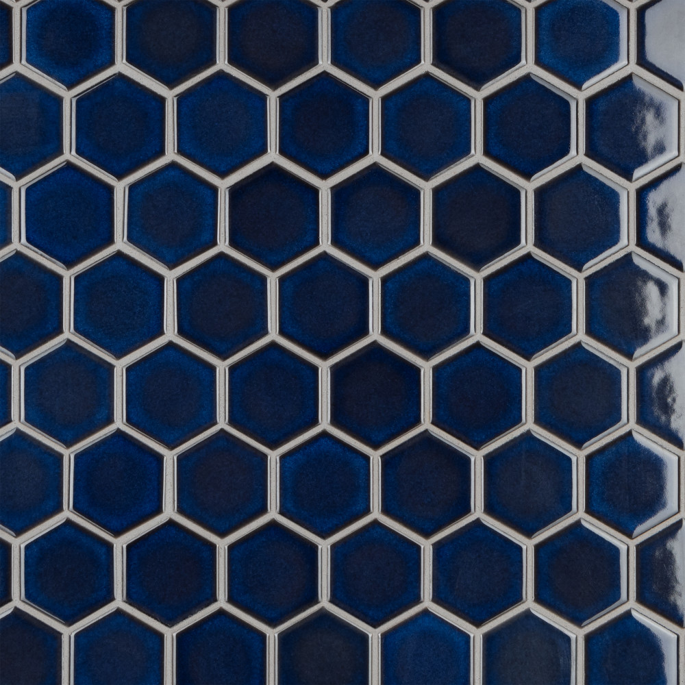 Tribeca 2″ Hex Glossy Cobalt 11-1/8 in. x 12-5/8 in. Porcelain Mosaic Tile