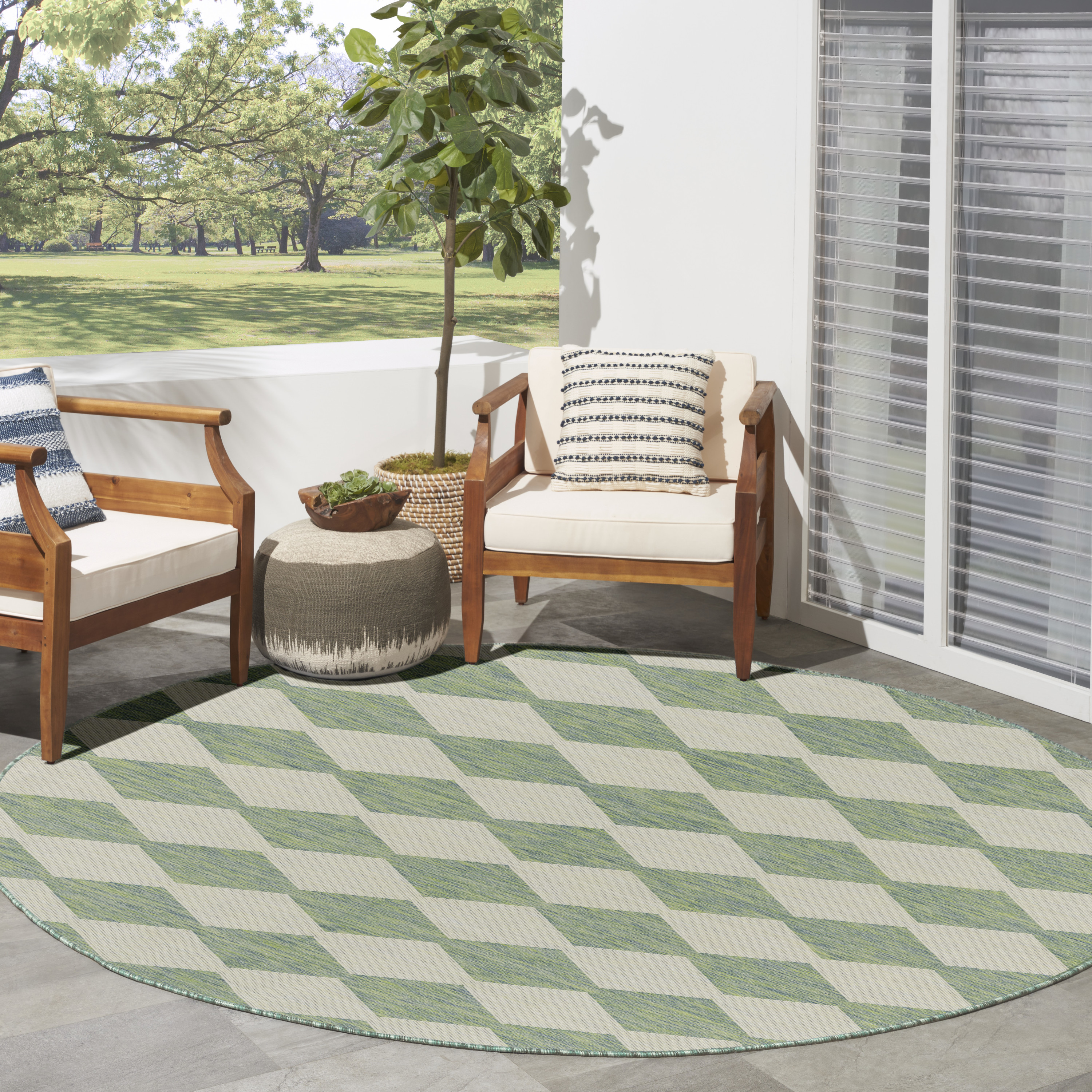 Nourison Positano 6' x Round Blue Green Modern Rug