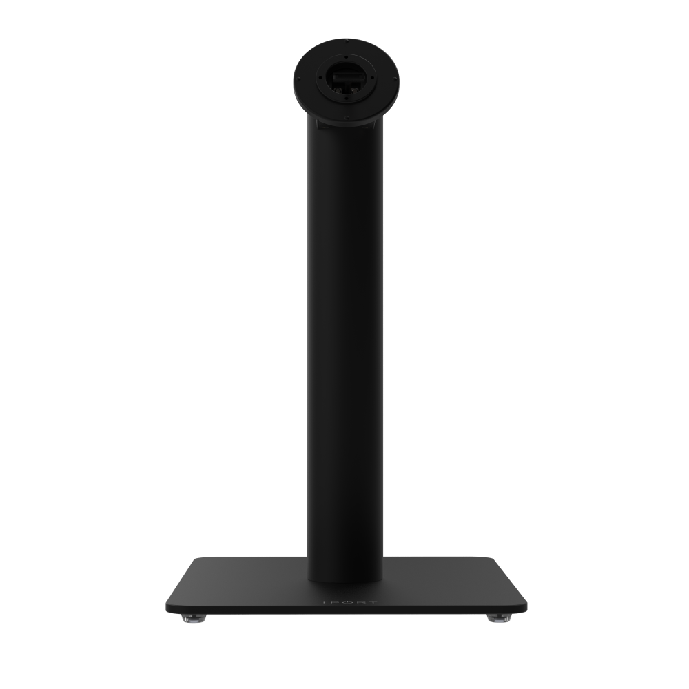 CONNECT MOUNT Pillar Single iPads on a Baseplate in black fifteen inches high with a CONNECT MOUNT head and Hirose H10 Connection.