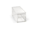 Cubic modular display bin with three ⅓-size drawers and black frame