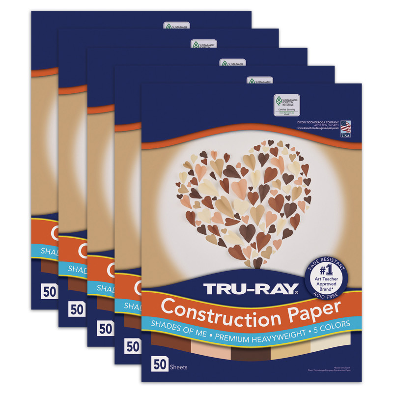 Shades of Me Construction Paper, Heavyweight, 5 Assorted Skin Tone Colors, 9" x 12", 50 Sheets Per Pack, 5 Packs