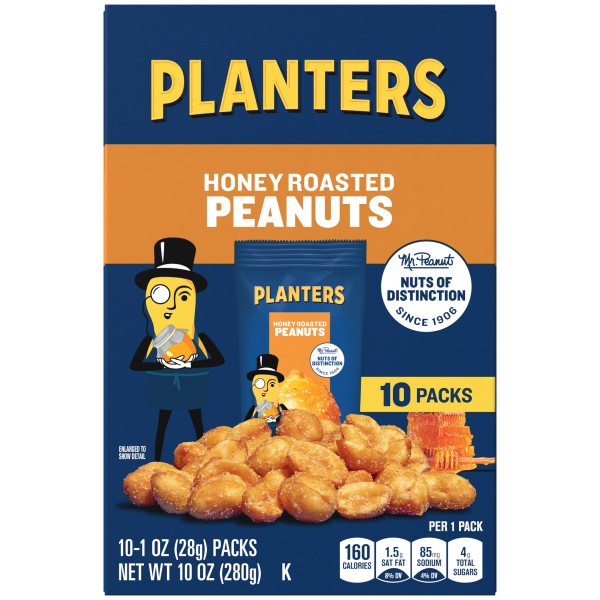 PLANTERS(r) Honey Roasted Peanuts 6/10/1 oz . C1RM - Front Right Open Case (Hi Res)