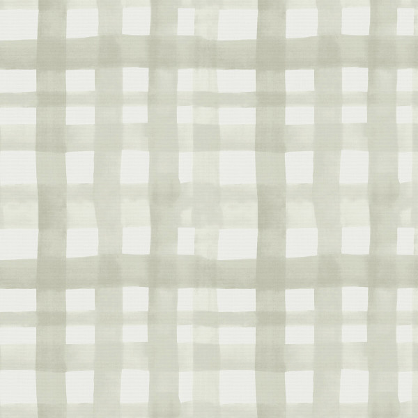 Soft sage-green watercolor grid forms overlapping horizontal and vertical brushstrokes, creating irregular gingham squares across an off-white, subtly textured background.
