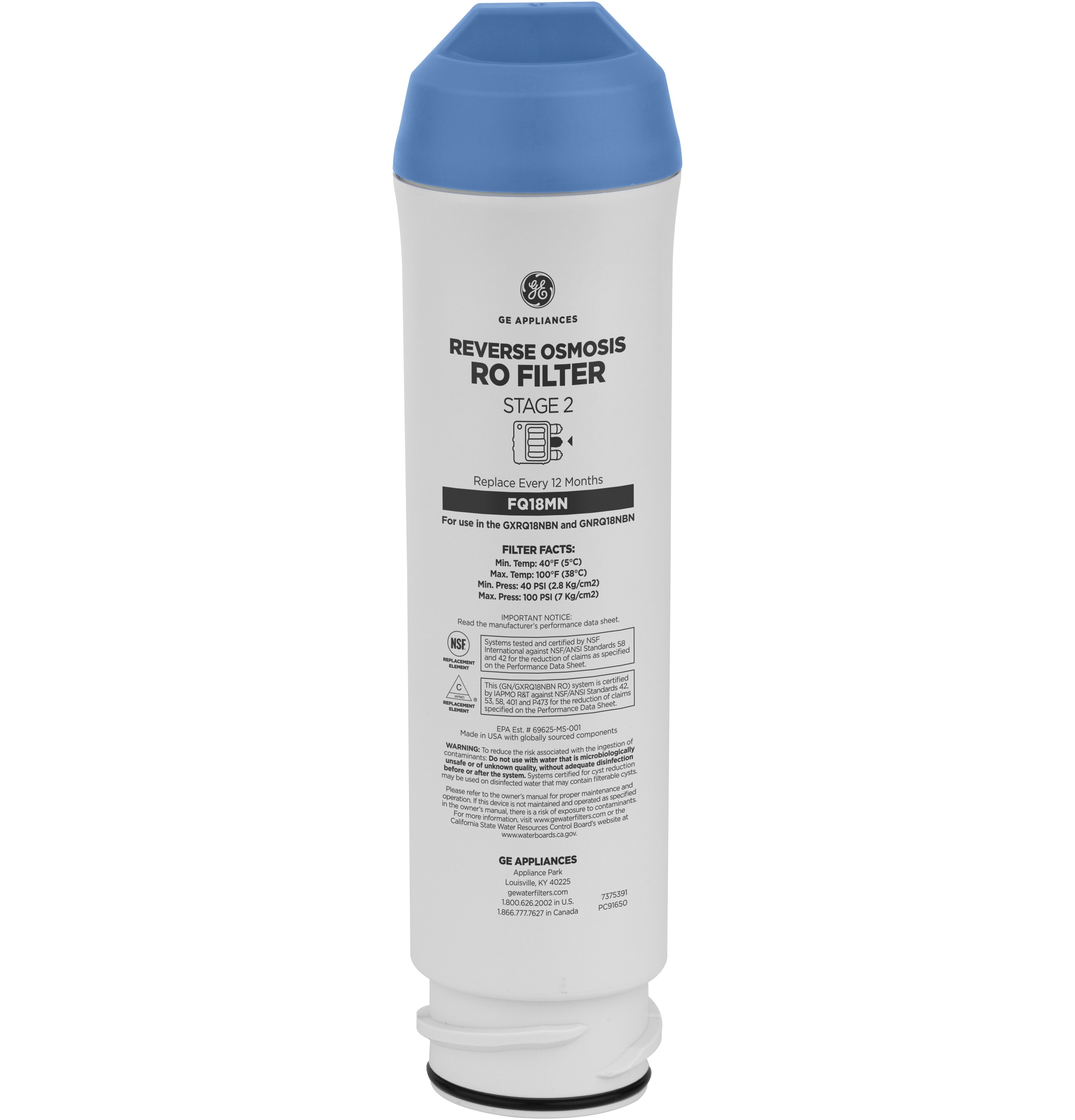 GE REVERSE OSMOSIS REPLACEMENT MEMBRANE FILTER &mdash; Model #: FQ18MN