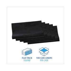 Boardwalk,  LLDPE Liner, 56 gal Capacity, 43 in Wide, 47 in High, 1.7 Mils Thick, Black