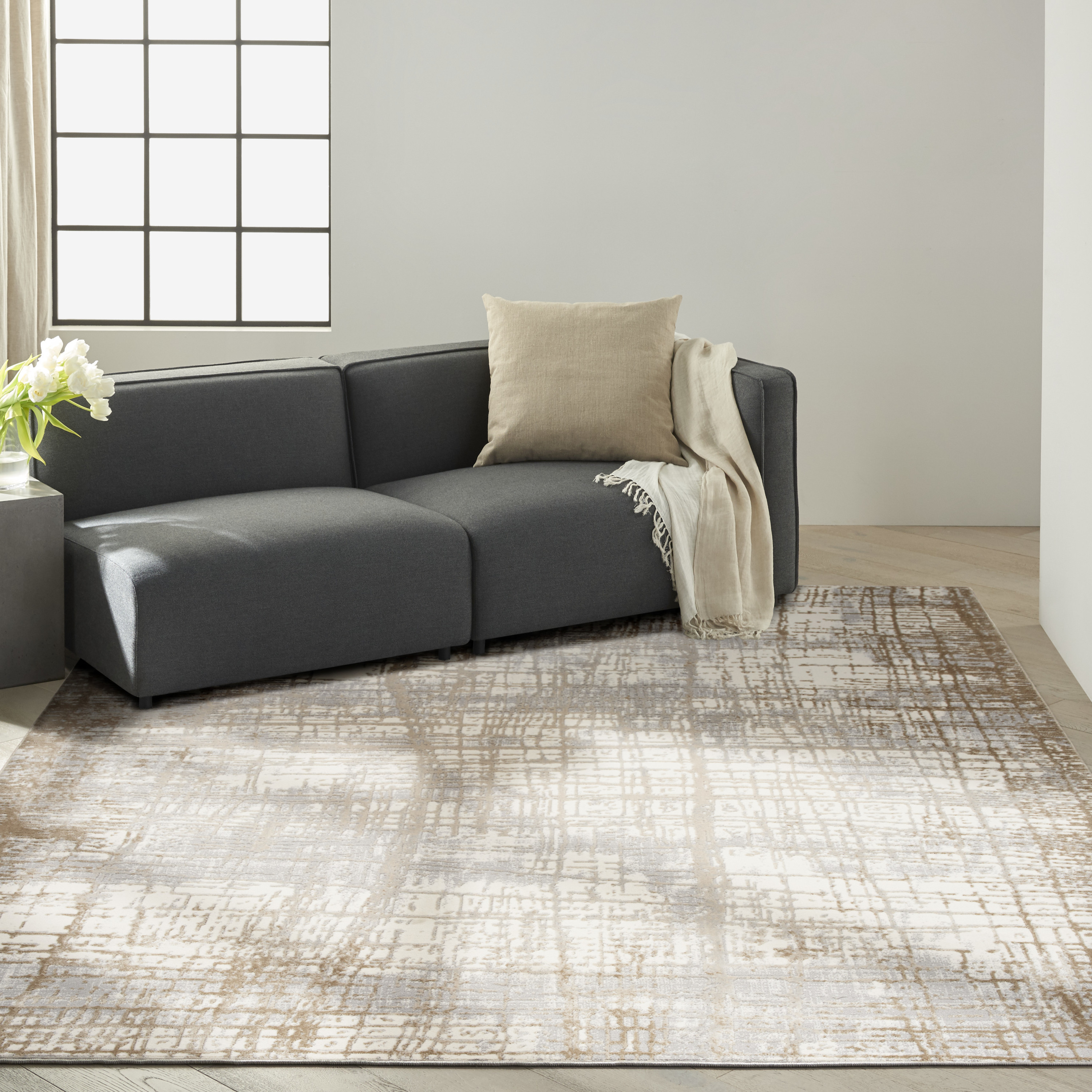 Calvin Klein CK950 Rush 7' x 10' Ivory Taupe Modern Indoor Rug