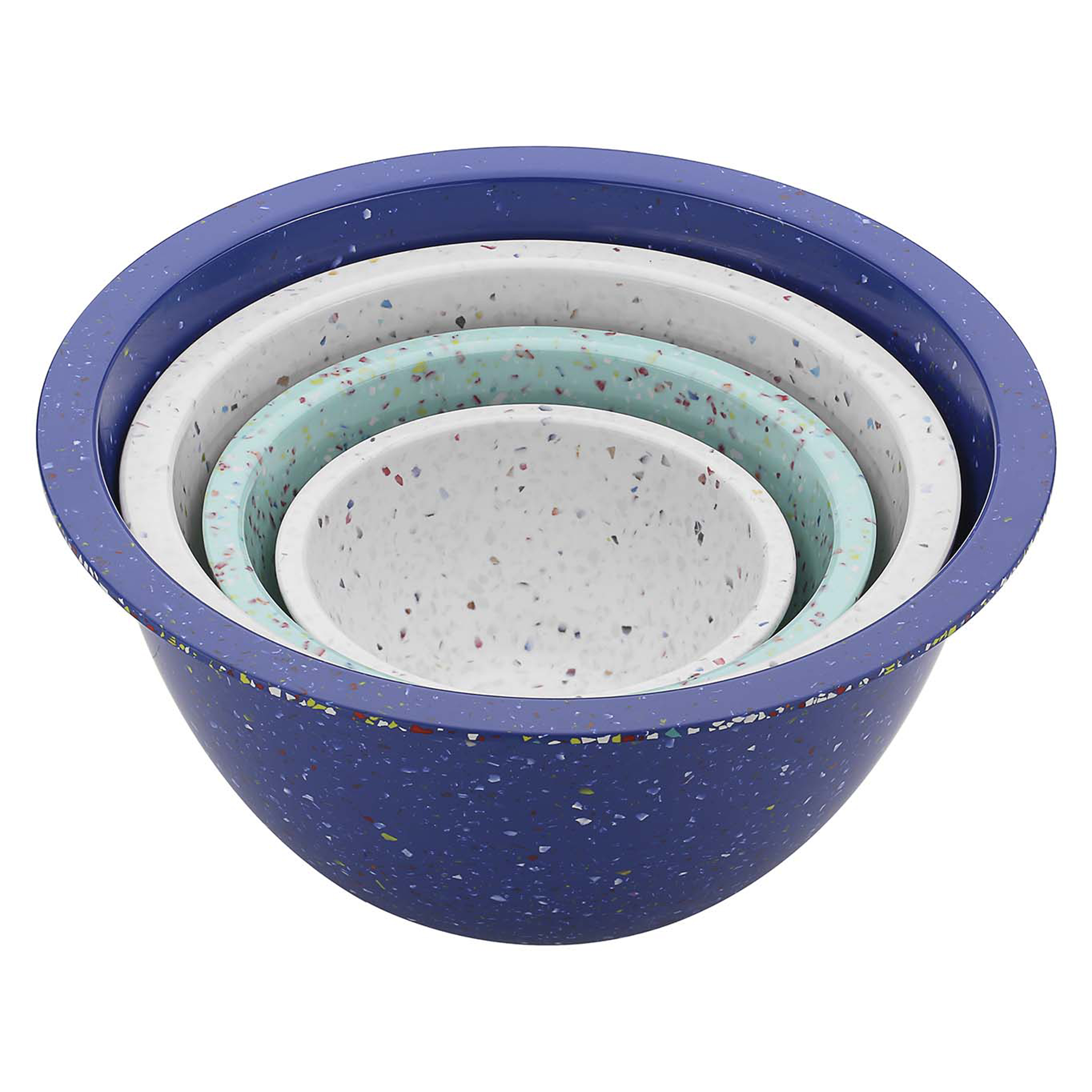 Confetti Mixing Bowl Set, White, Blue & Mint, 4-piece set slideshow image 1 Confetti Mixing Bowl Set, White, Blue & Mint, 4-piece set slideshow image 1