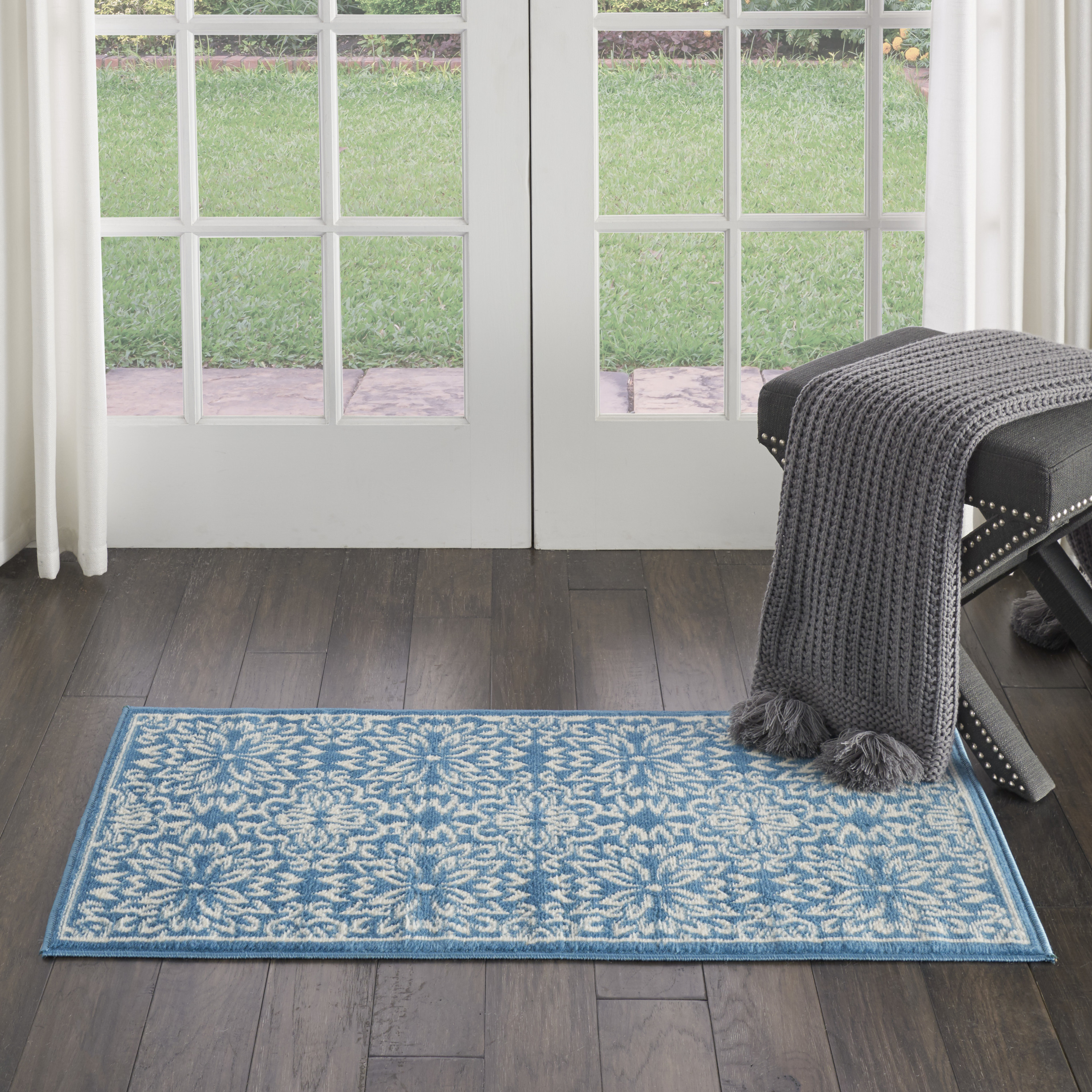 Nourison Jubilant 2' x 4' Ivory Blue Farmhouse Indoor Rug