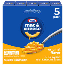 Kraft Original Mac & Cheese Macaroni and Cheese Dinner, 5 ct Pack, 7.25 oz Boxes