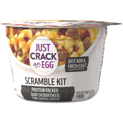 Just Crack an Egg Scramble Kit Sharp Cheddar Cheese, Pork Sausage and Uncured Bacon, for a Low Carb Lifestyle, 2.25 oz. Cup,