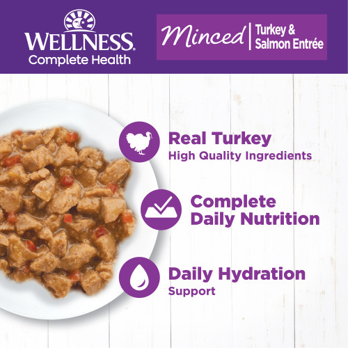 The benifts of Wellness Complete Health Minced Minced Turkey & Salmon Entree