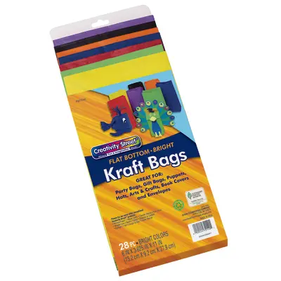 Creativity Street Kraft Bag, Assorted Bright Colors, 6" x 3-5/8" x 11", 28 Bags