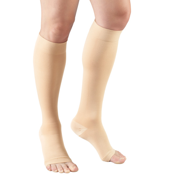 Firm Strength Compression Socks, Knee High, Open Toe, Beige, X-Large